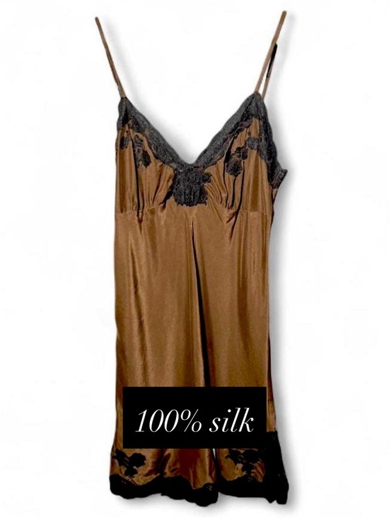 Gold Hawk Dresses & Skirts - 100% Silk Brown Slip Dress Lace Trim Gold Hawk Small